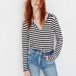 Madewell 'Mwah' Embroidered Striped Long Sleeve